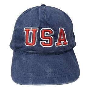 USA Snapback Hat Blue One Size Adjustable Embroidered Patriotic Headshots
